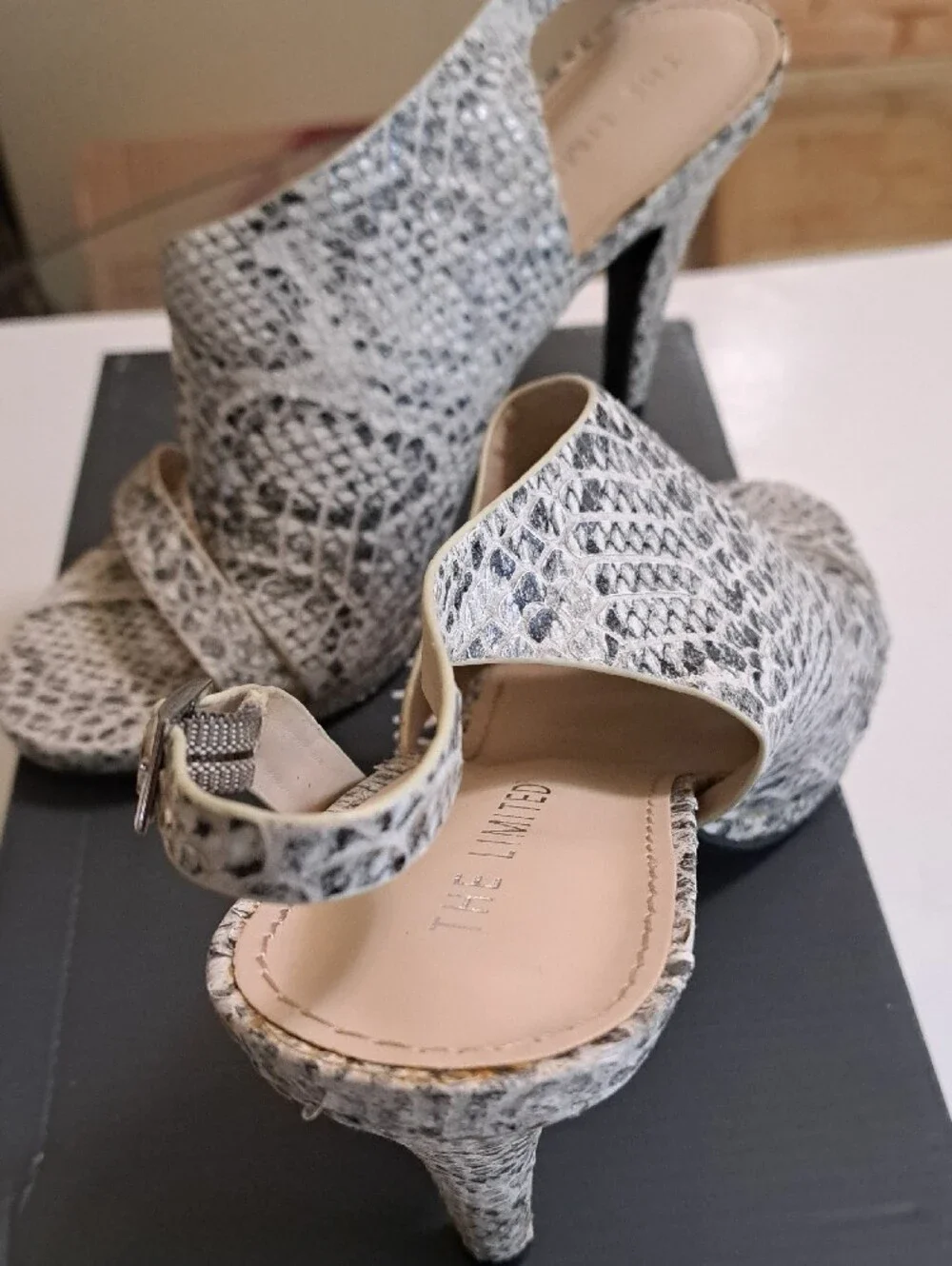 The Limited Silver Snake-Print Slingback Sandals